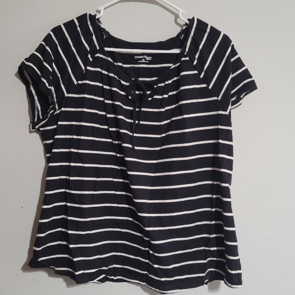 Studio Works Black and White Striped Blouse 2X